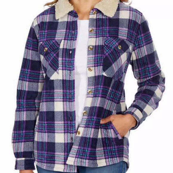 Soho Threads Cozy Zuma Plush Fleece Blue Purple Plaid Jacket S / P - Picture 1 of 10